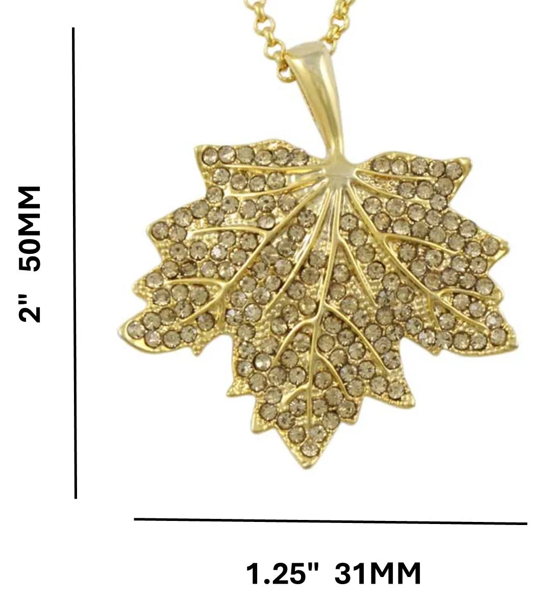 Light Topaz Crystal Maple Leaf Pendant on Gold-tone Chain - PT412