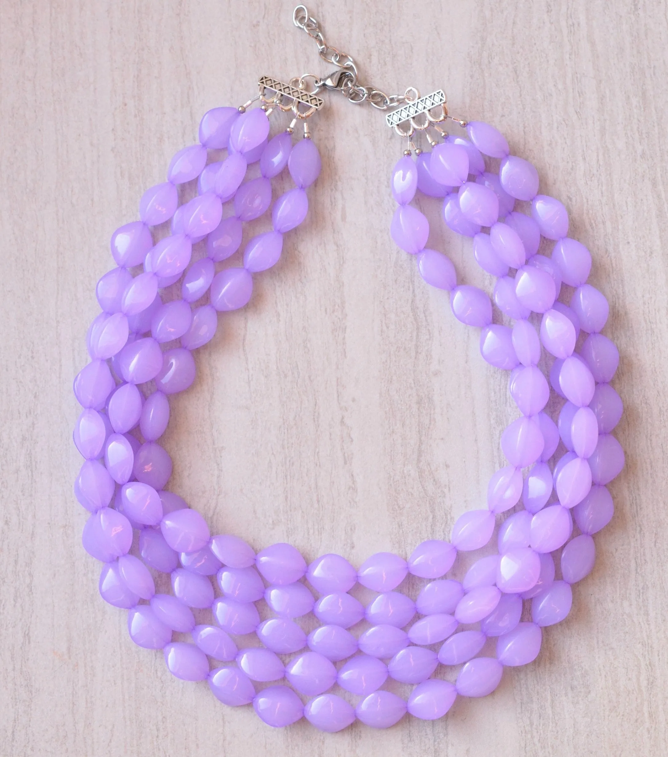 Lilac Purple Statement Lucite Beaded Chunky Multi Strand Necklace - Minnie