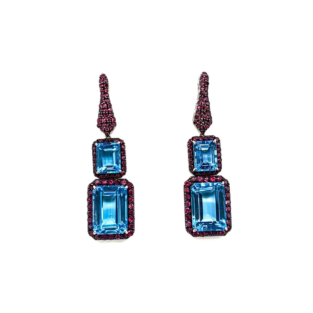 London Blue Topaz and Ruby Earrings