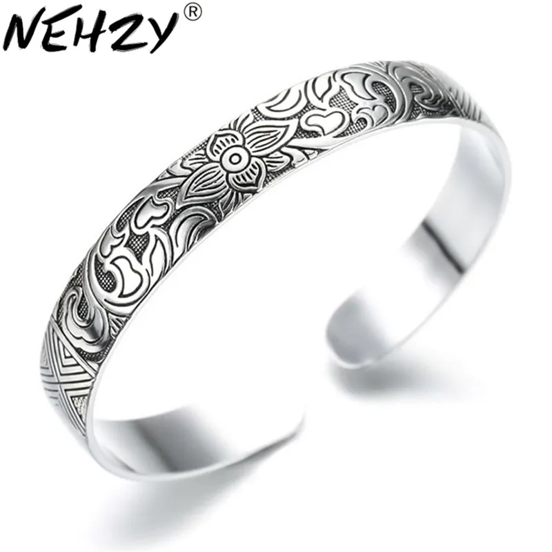 Lotus Thai Silver plated retro silver leaf black bracelet Men Women New jewelry fashion retro high-quality Bangles