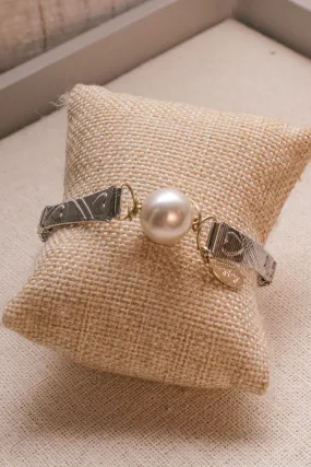 LS Upcycled Vintage Watch Band Pearl Bracelet