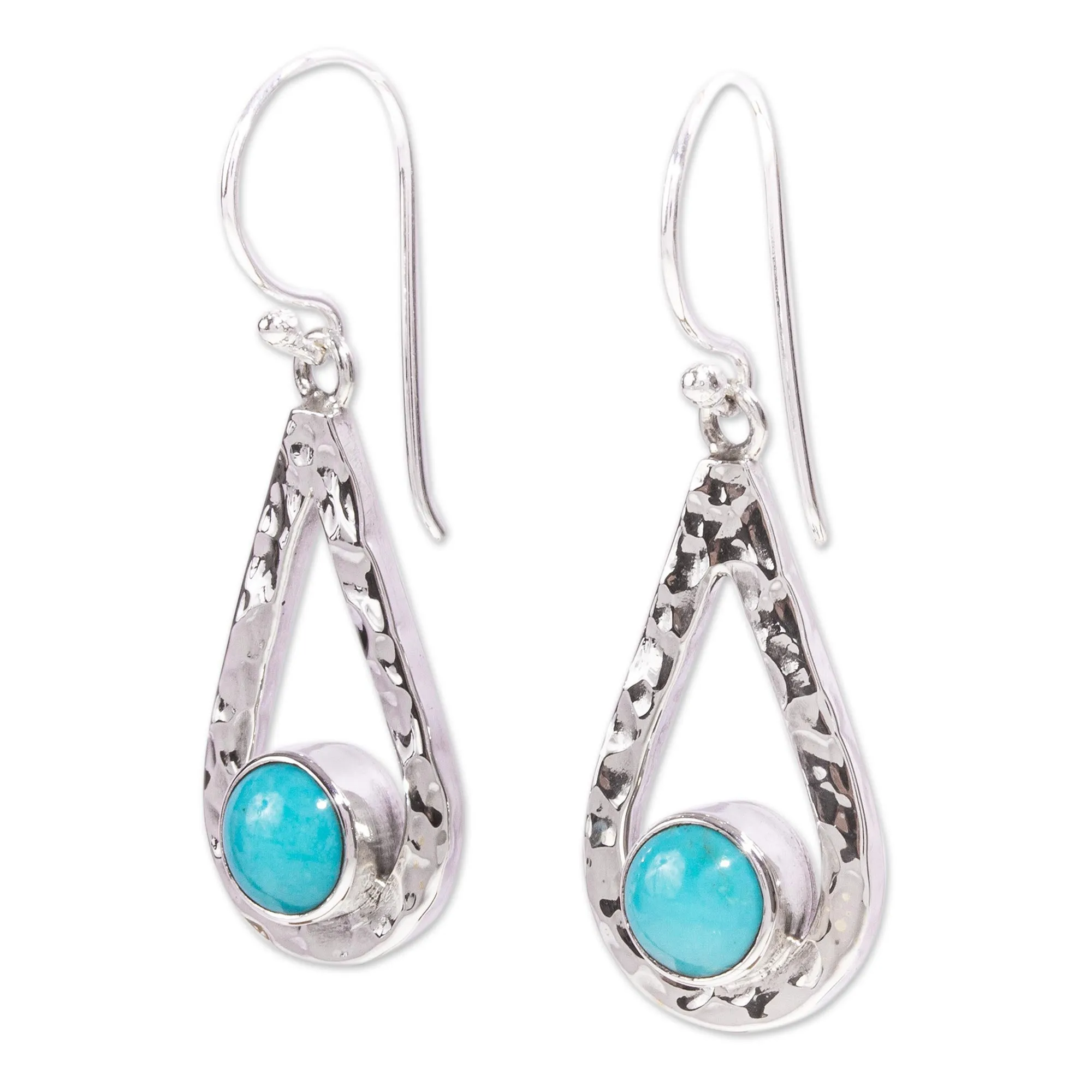 Luminous Rain Handcrafted Textured Taxco Silver Natural Turquoise Earrings