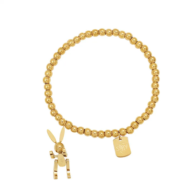 Luxe Gold-Plated Rabbit Bead Bracelet with Elastic Rope