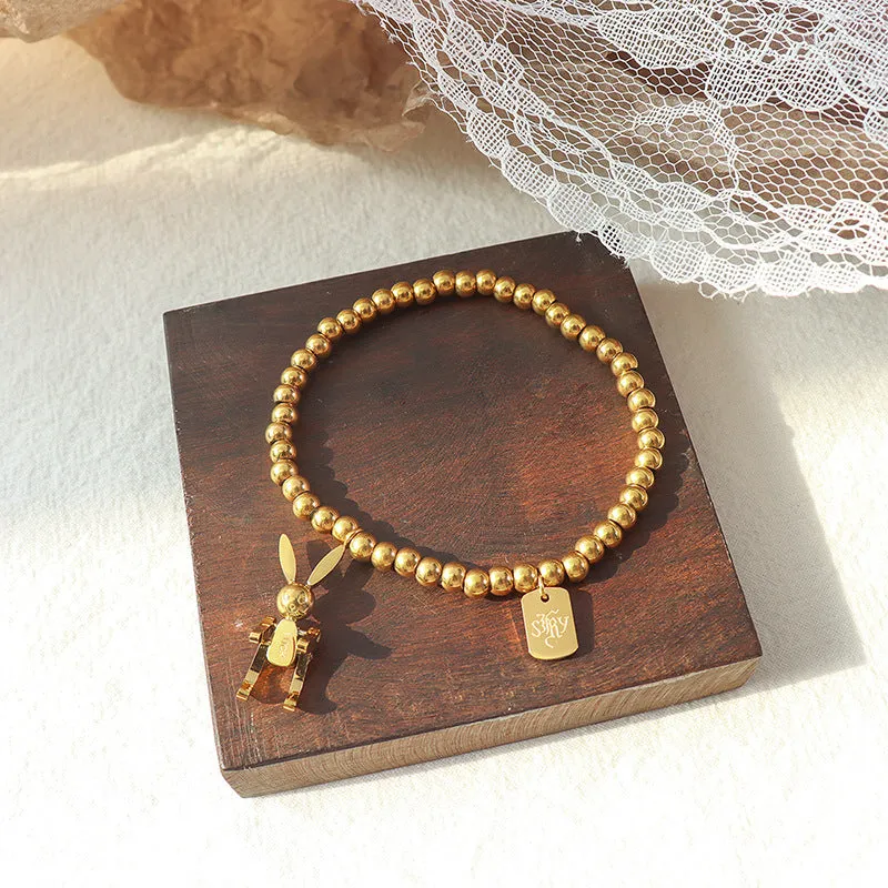 Luxe Gold-Plated Rabbit Bead Bracelet with Elastic Rope