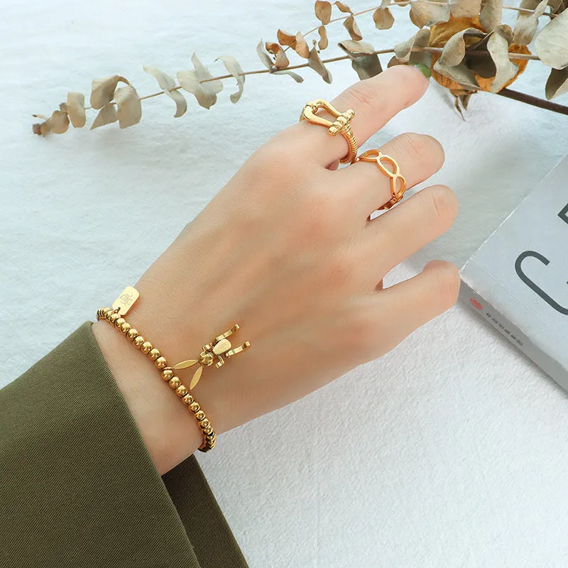 Luxe Gold-Plated Rabbit Bead Bracelet with Elastic Rope