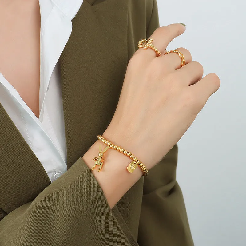 Luxe Gold-Plated Rabbit Bead Bracelet with Elastic Rope