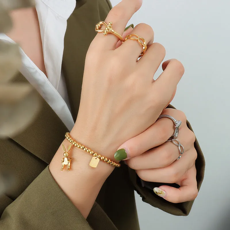 Luxe Gold-Plated Rabbit Bead Bracelet with Elastic Rope