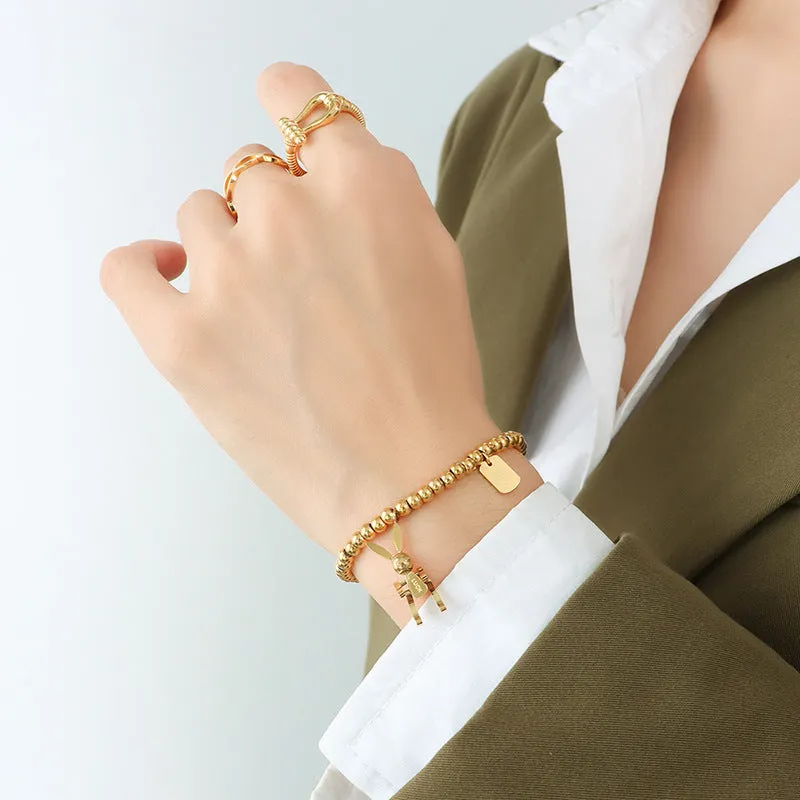 Luxe Gold-Plated Rabbit Bead Bracelet with Elastic Rope