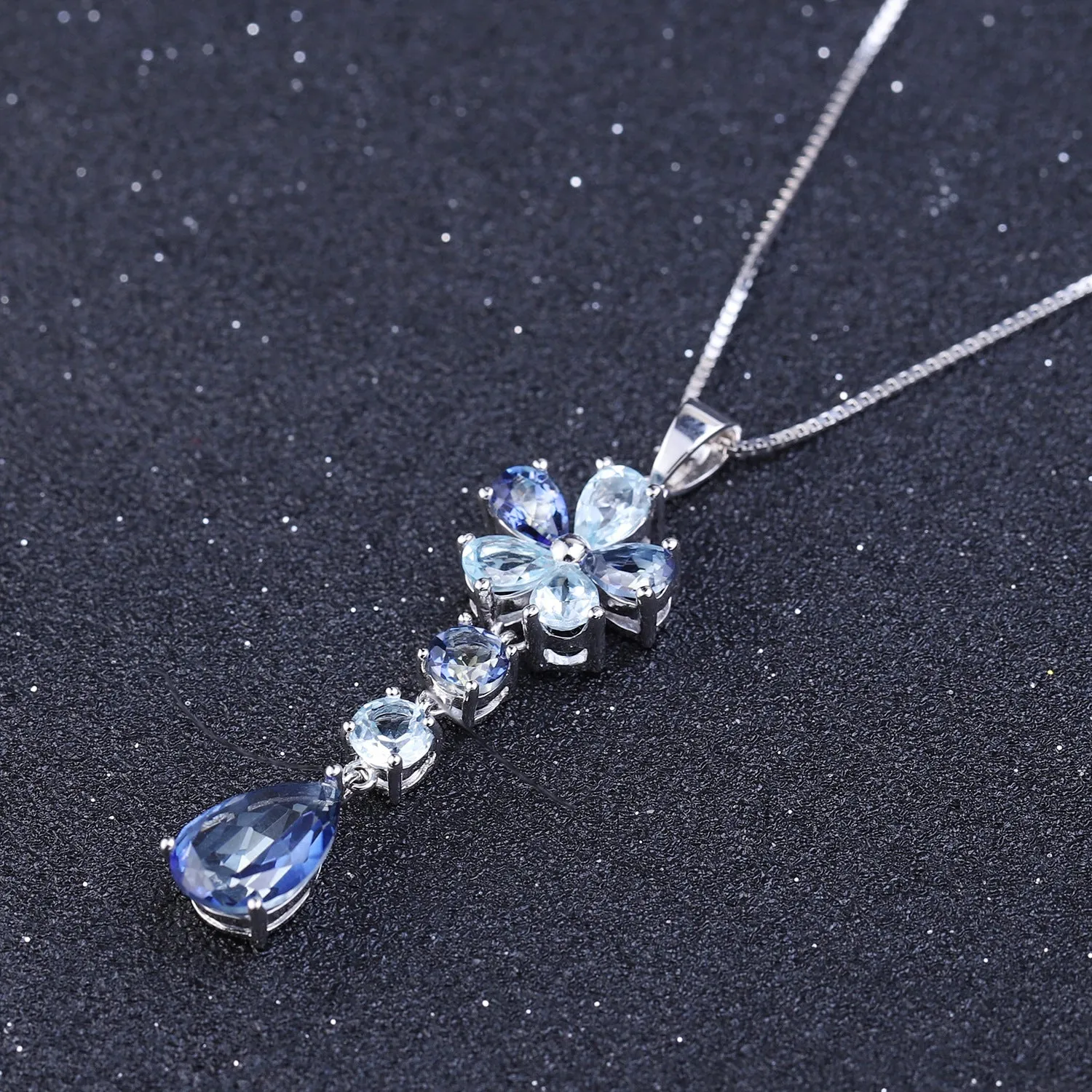 Luxury Style Inlaid Natural Topaz Pendant Sterling Silver Necklace for Women