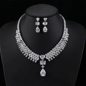 Luxury Wedding Jewelry Sets for Brides Women Jewelry Accessory Waterdrop Cubic Zirconia Necklace Earrings Sets CN11094