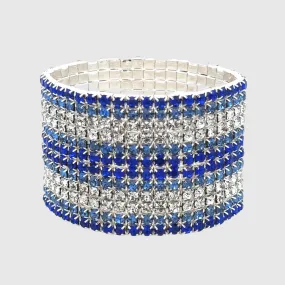 Madison - clear sapphire silver  12 row stretchable cuff bracelet