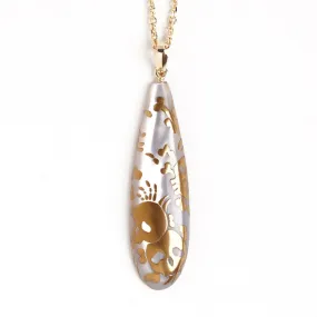 Maki-e Urushi Lacquer Pendant Necklace - White South Sea Pearl Shell / Skull -, Traditional Japanese Urushi Lacquer Jewelry