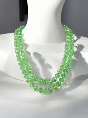 MCluxe - Long Glass Crystal Beaded Necklace - Apple Green