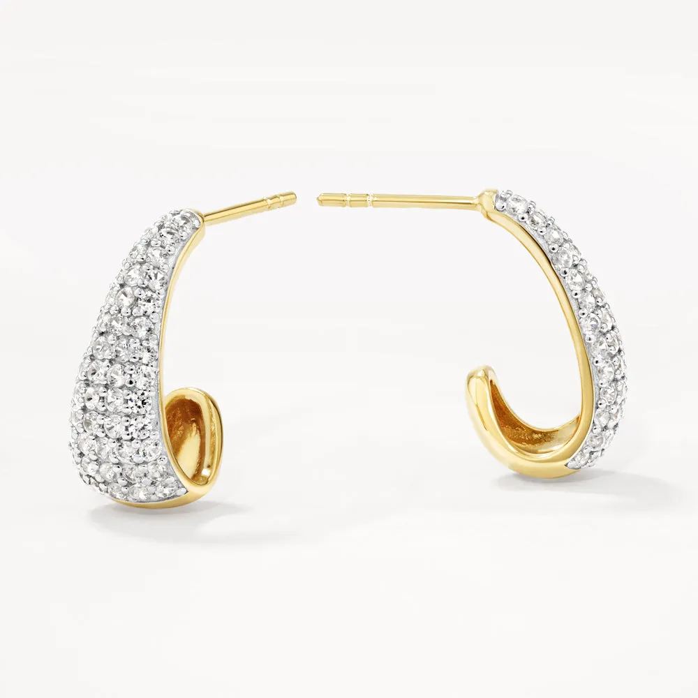 Medley x Dinnara White Topaz Dome Hoop Stud Earrings in Gold