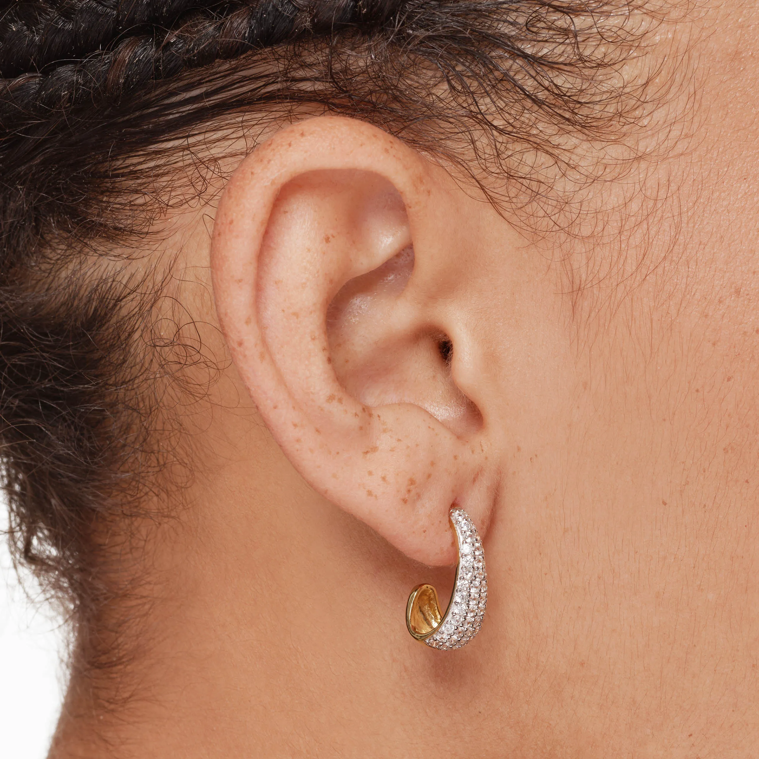 Medley x Dinnara White Topaz Dome Hoop Stud Earrings in Gold