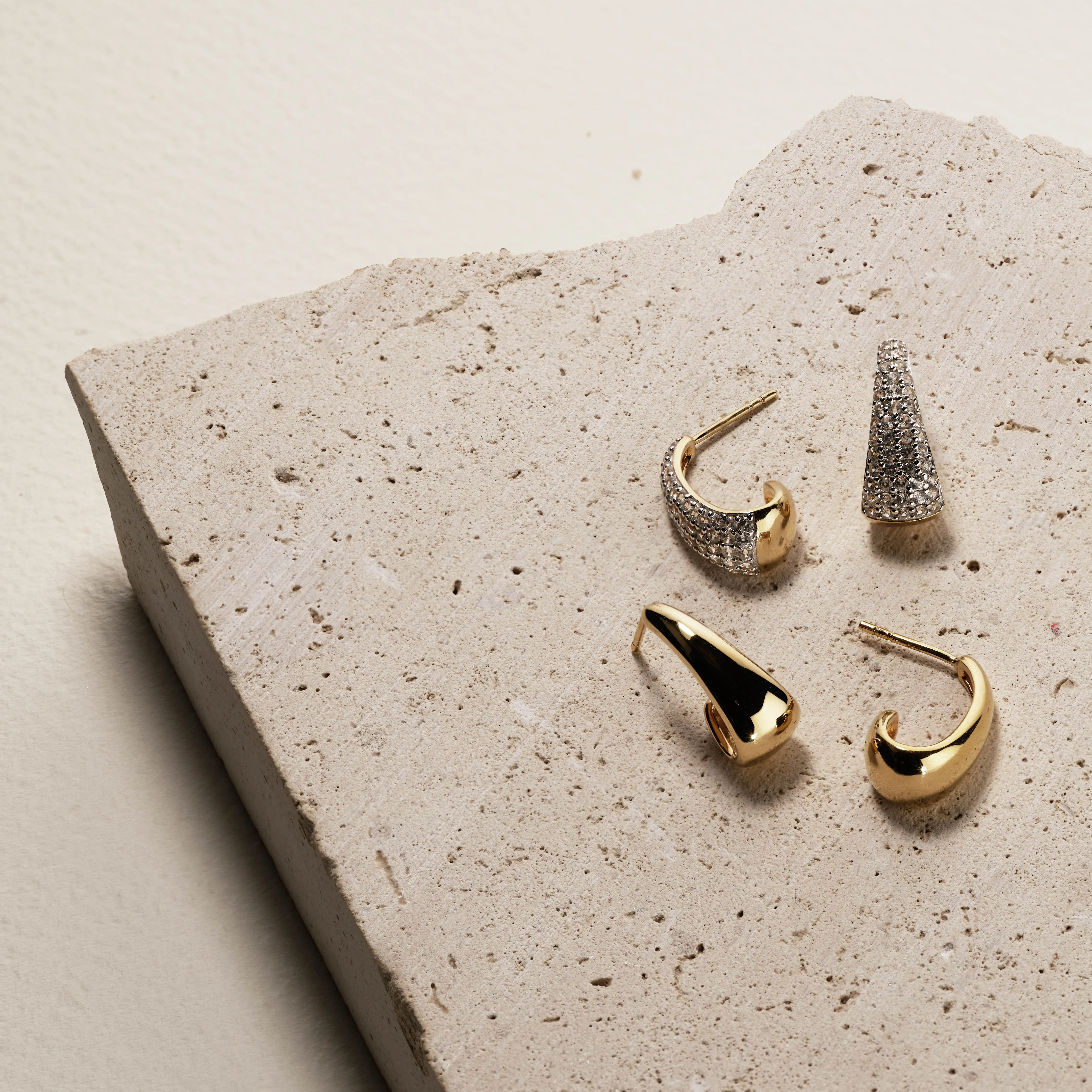 Medley x Dinnara White Topaz Dome Hoop Stud Earrings in Gold