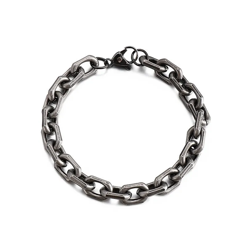 Men's Black-Plated Titanium Steel O-Chain Bracelet with Dominant European and American Style