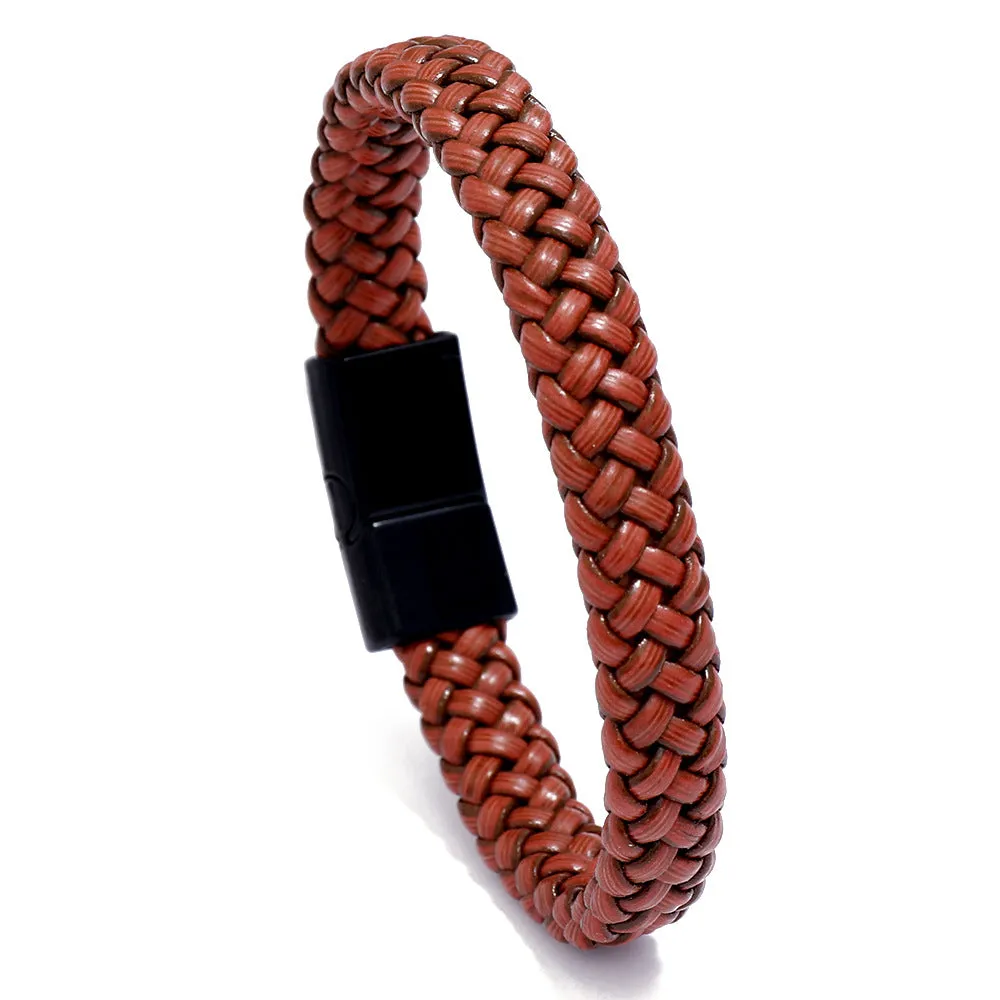 Men's Ethnic Style Retro Multi-layer Leather Woven Bracelet With Magnetic Buckle