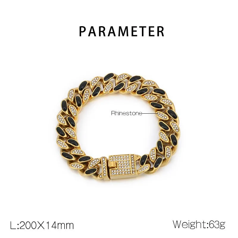 Men's Gold & Black Cuban Link Titanium Stainless Steel Bracelet - Crystal Accents