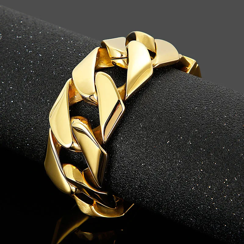 Men's Gold-Plated Titanium Steel Hip-Hop Bracelet - 31mm Wide Dominant Style