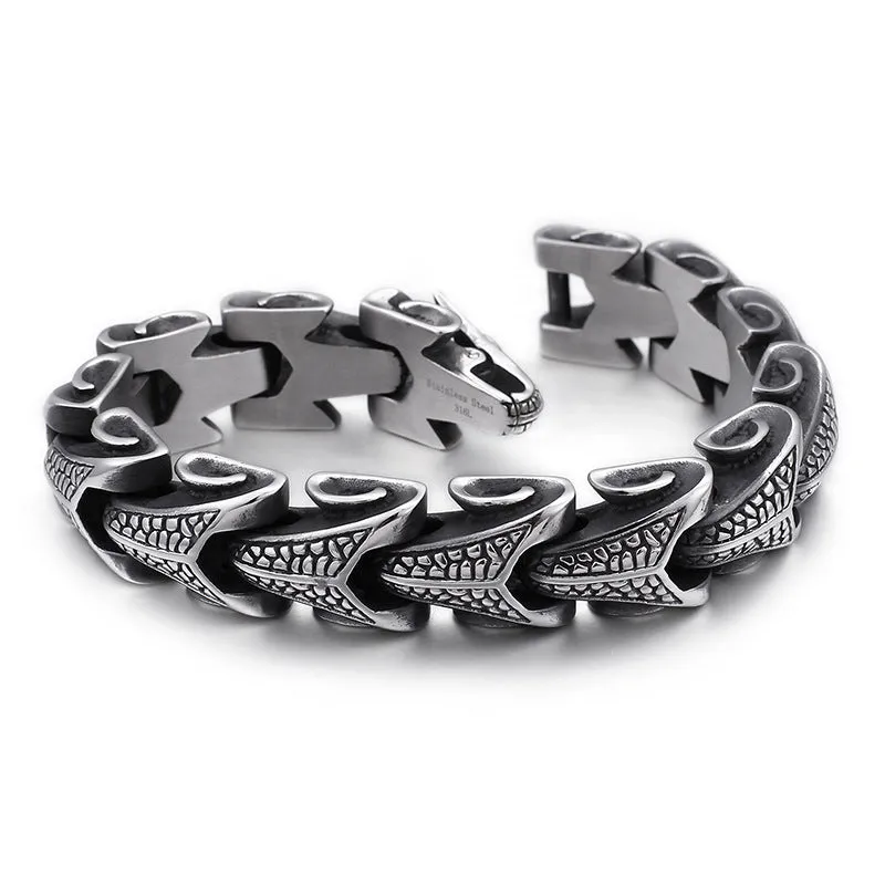 Men's Stainless Steel Snake Bracelet - Titanium Steel Keel Design