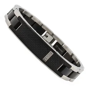 Men's Titanium ID Bracelet with Black Carbon Fiber Inlay and CZ 8.5"