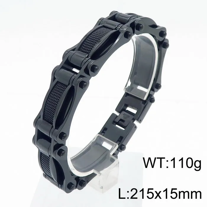 Men's Titanium Steel Locomotive Bracelet - European and American Style with Fashion Mesh Splicing and Electroplated Finish