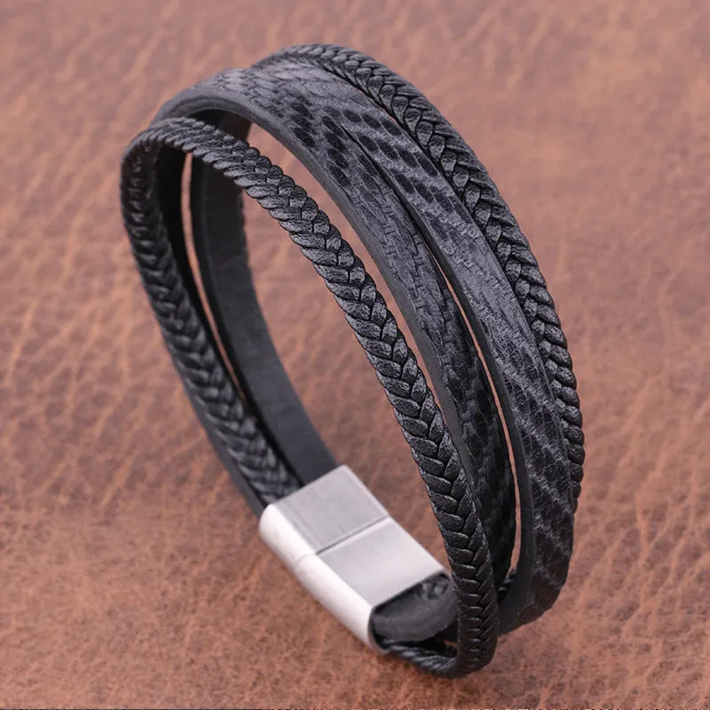 Men's Titanium Steel Vintage Twill Leather Hand Jewelry