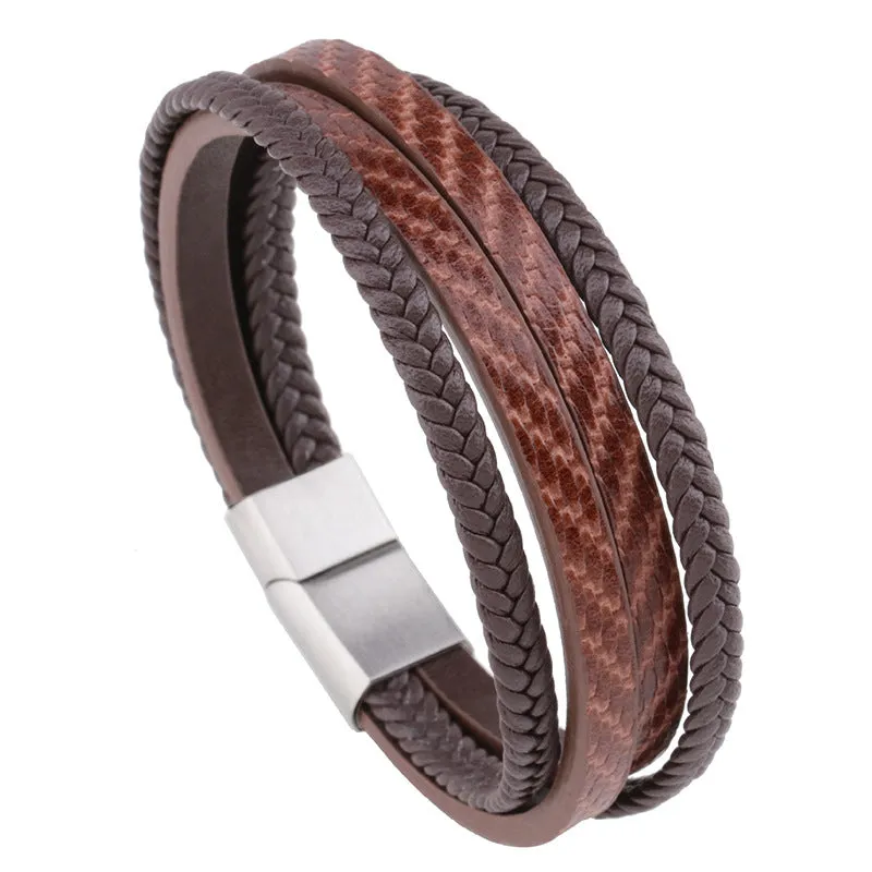 Men's Titanium Steel Vintage Twill Leather Hand Jewelry