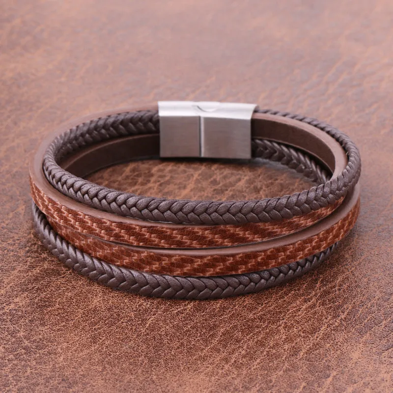 Men's Titanium Steel Vintage Twill Leather Hand Jewelry