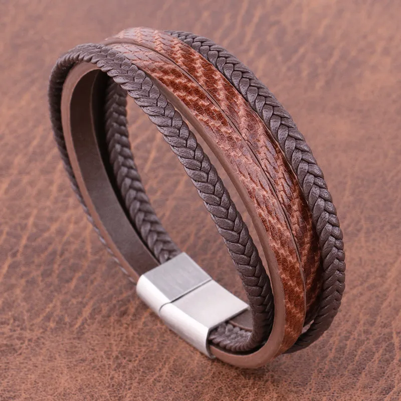 Men's Titanium Steel Vintage Twill Leather Hand Jewelry