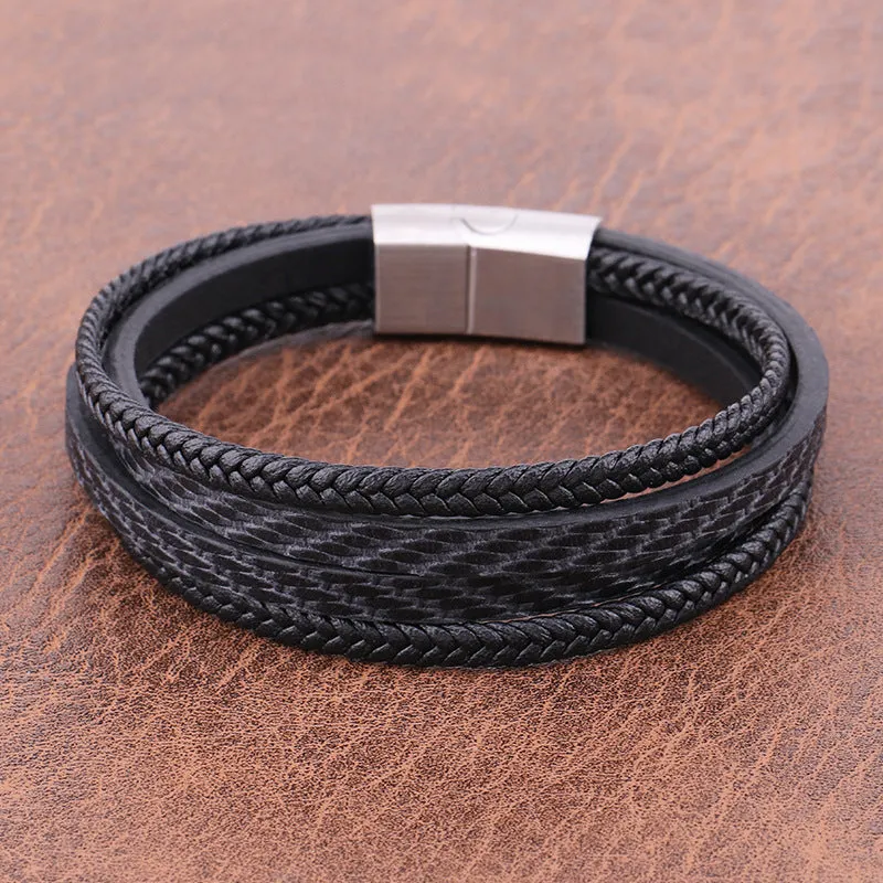 Men's Titanium Steel Vintage Twill Leather Hand Jewelry