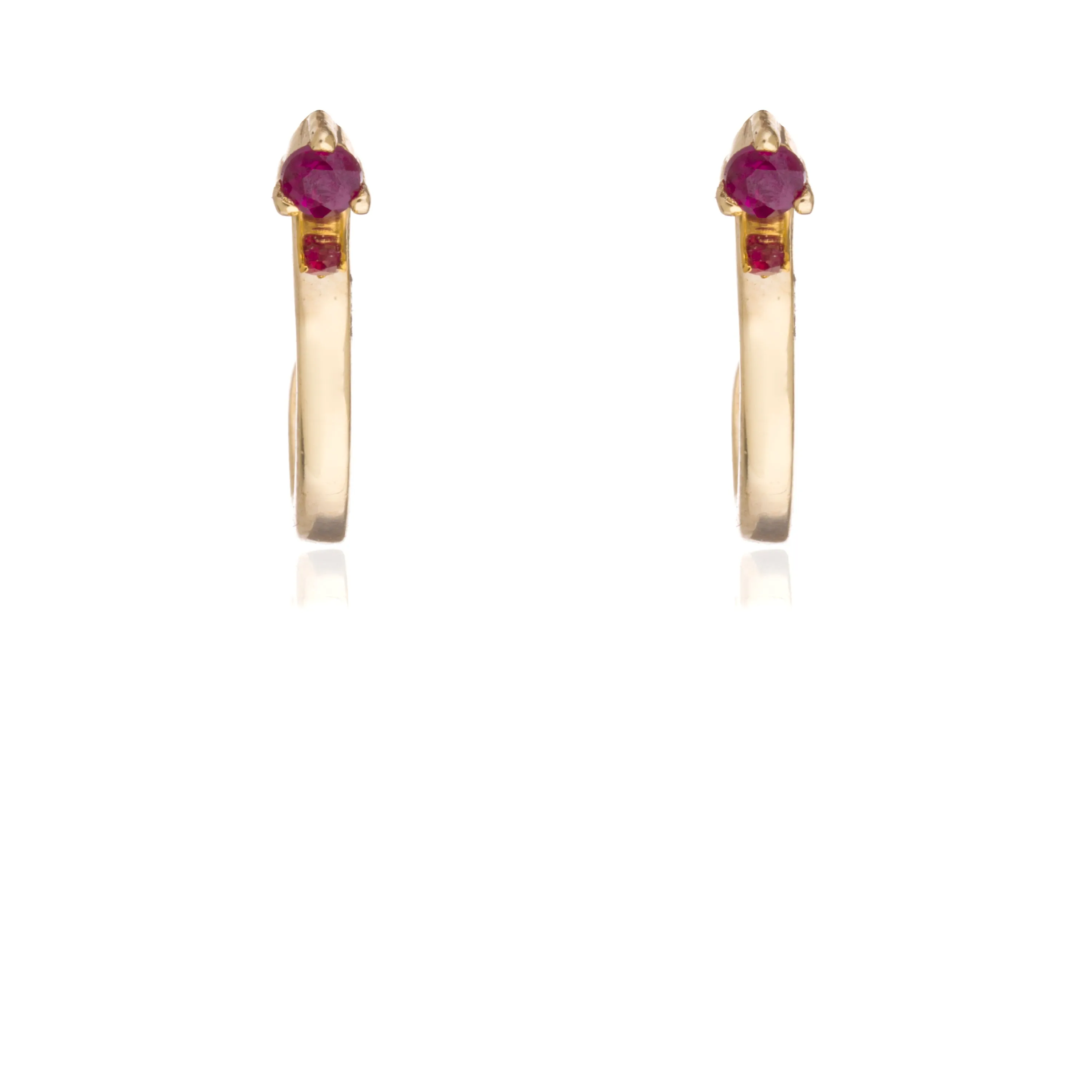 Mika, Ruby Earrings with Mini Hoops, 14K Yellow Gold