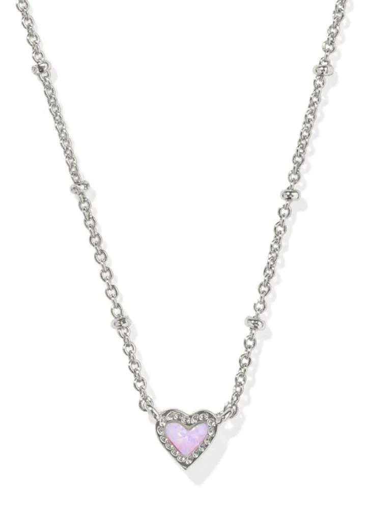 Mini Ari Heart Stlt Necklace Rhod Bubblegum Pink Opal by Kendra Scott