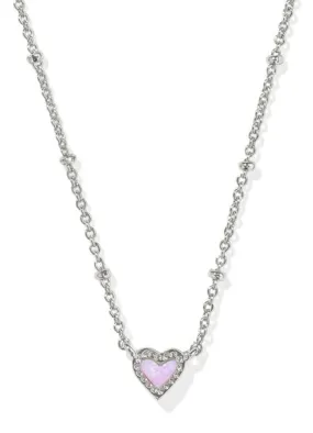 Mini Ari Heart Stlt Necklace Rhod Bubblegum Pink Opal by Kendra Scott