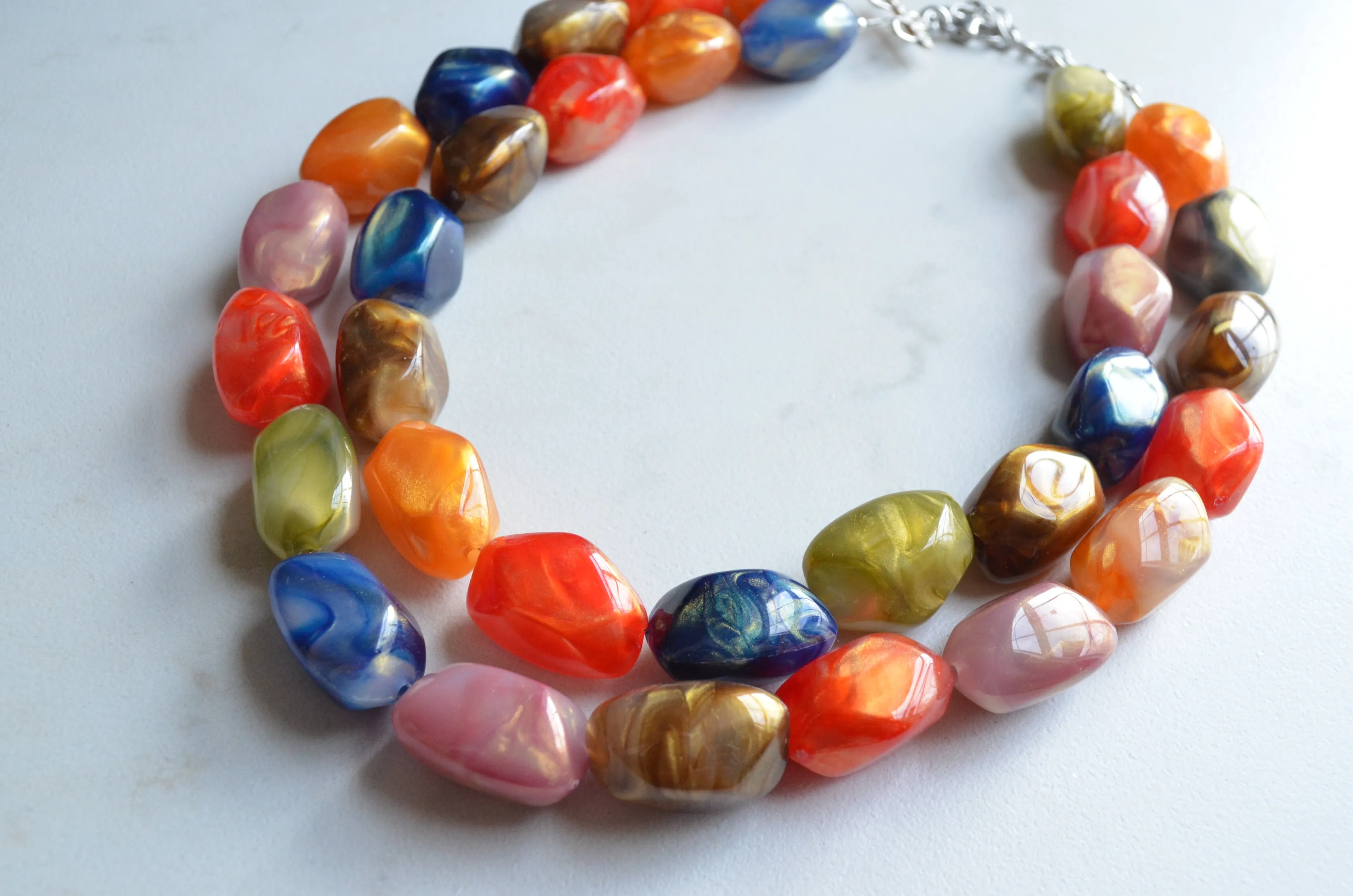 Multi Color Statement Chunky Acrylic Lucite Multi Strand Necklace - Penelope