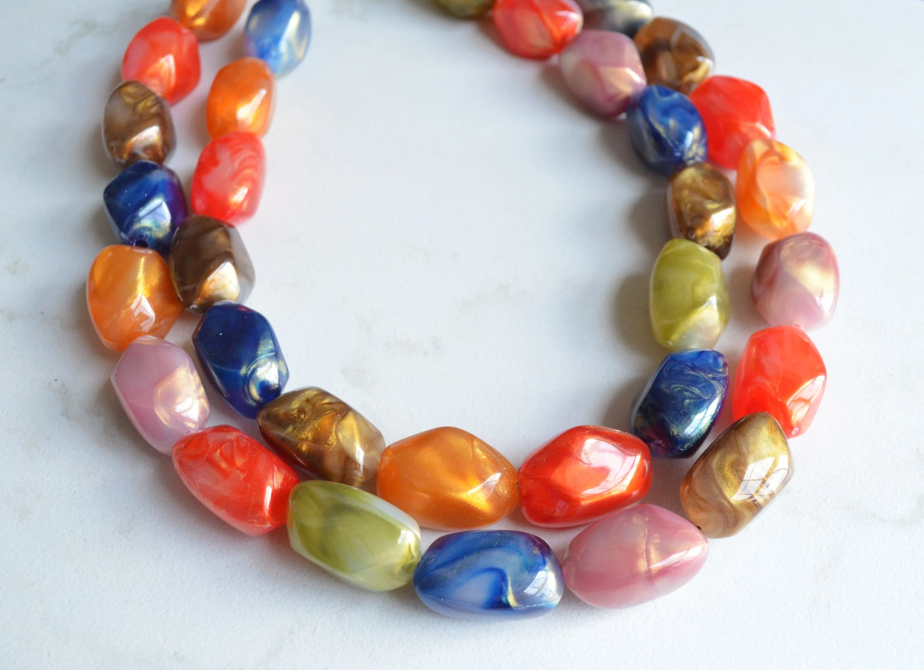 Multi Color Statement Chunky Acrylic Lucite Multi Strand Necklace - Penelope