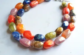 Multi Color Statement Chunky Acrylic Lucite Multi Strand Necklace - Penelope