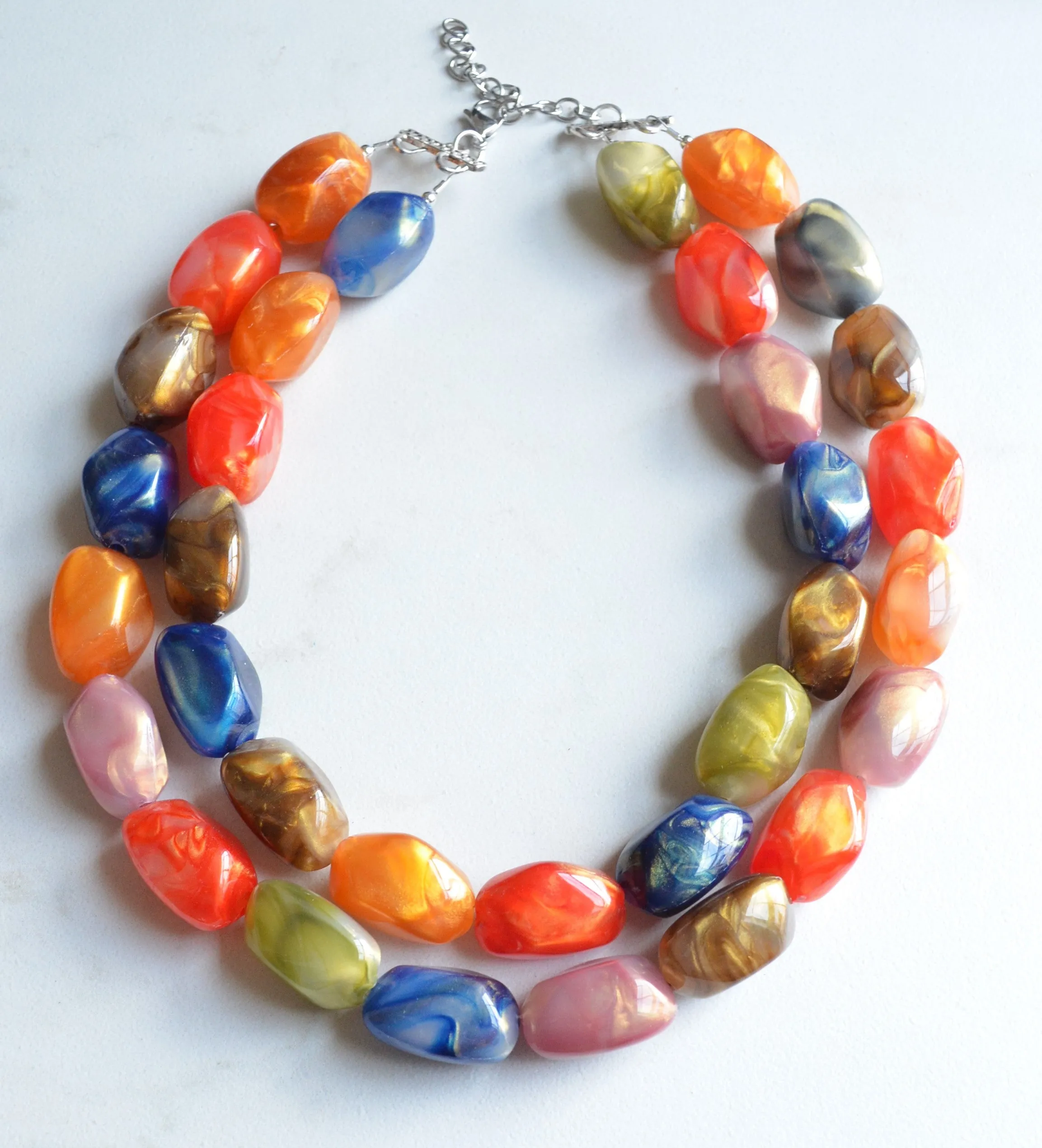 Multi Color Statement Chunky Acrylic Lucite Multi Strand Necklace - Penelope