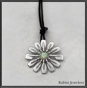 Multi Rowing Blades Flower with Genuine Opal Pendant