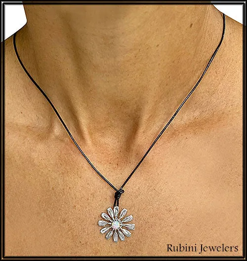 Multi Rowing Blades Flower with Genuine Opal Pendant