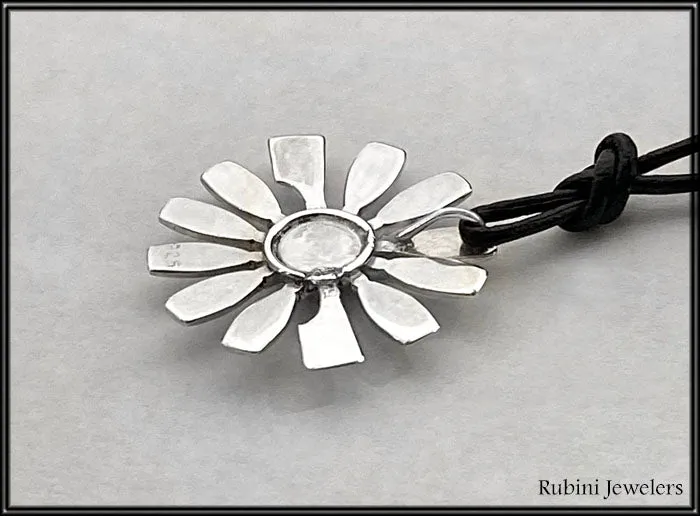 Multi Rowing Blades Flower with Genuine Opal Pendant