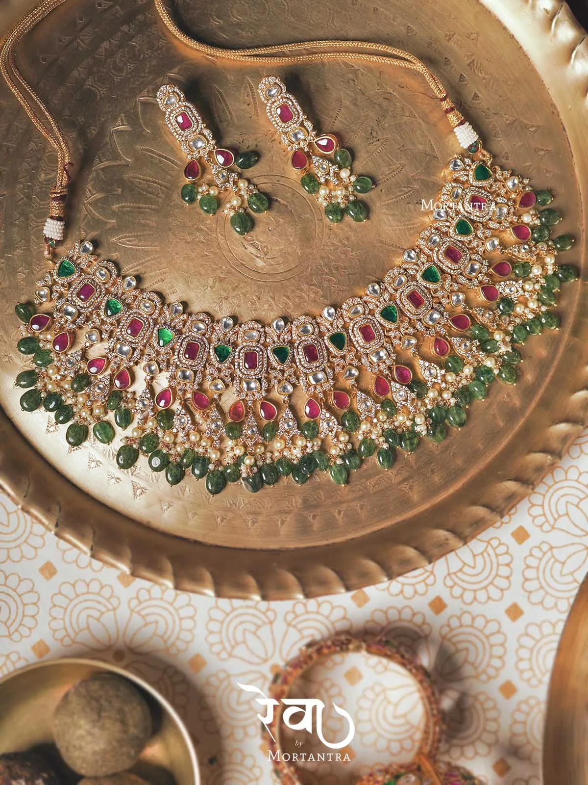 Multicolor Gold Plated Jadau Kundan Bridal Necklace Set - MO-S9M