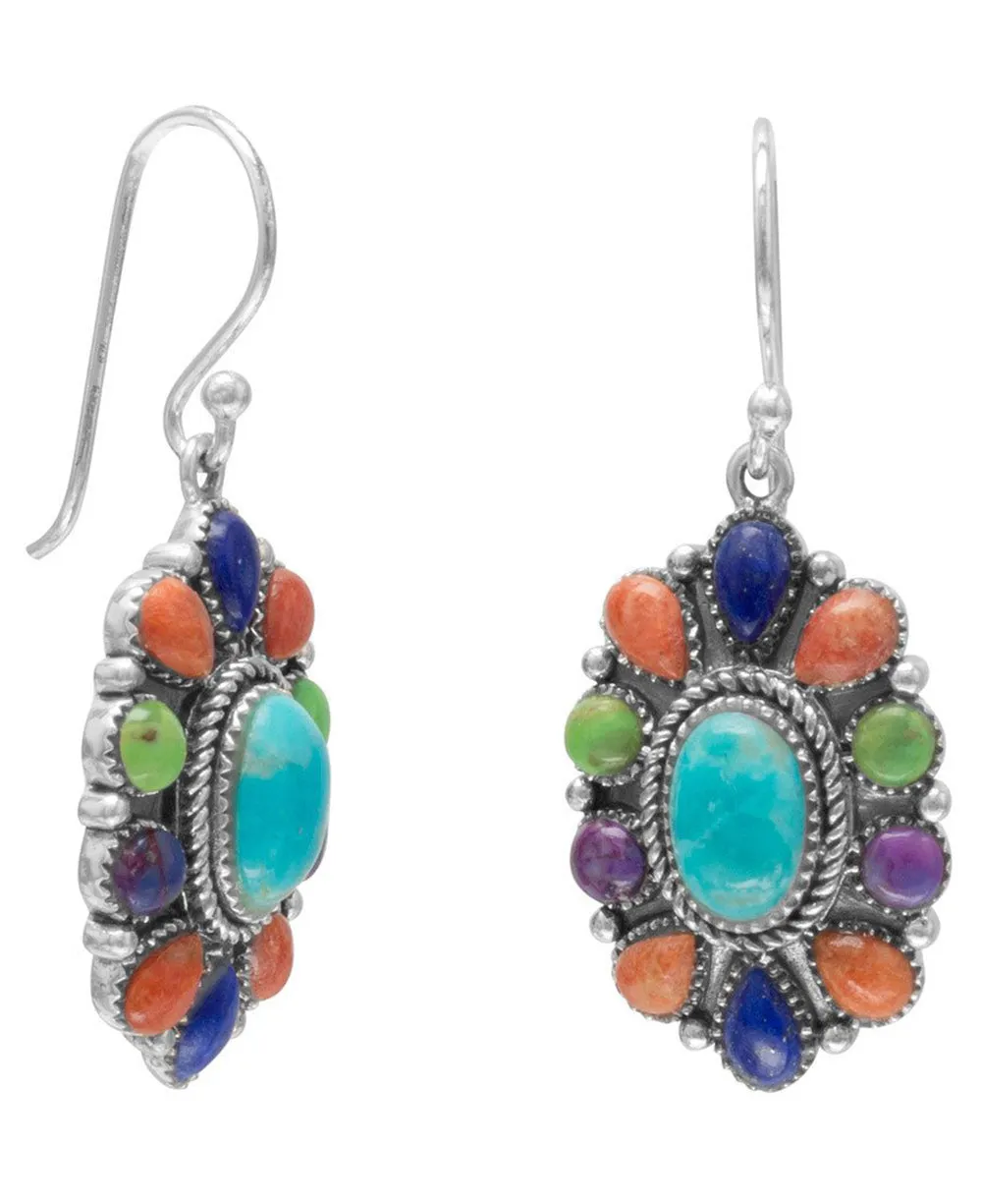 Multicolored Gemstone and Sterling Silver Earrings