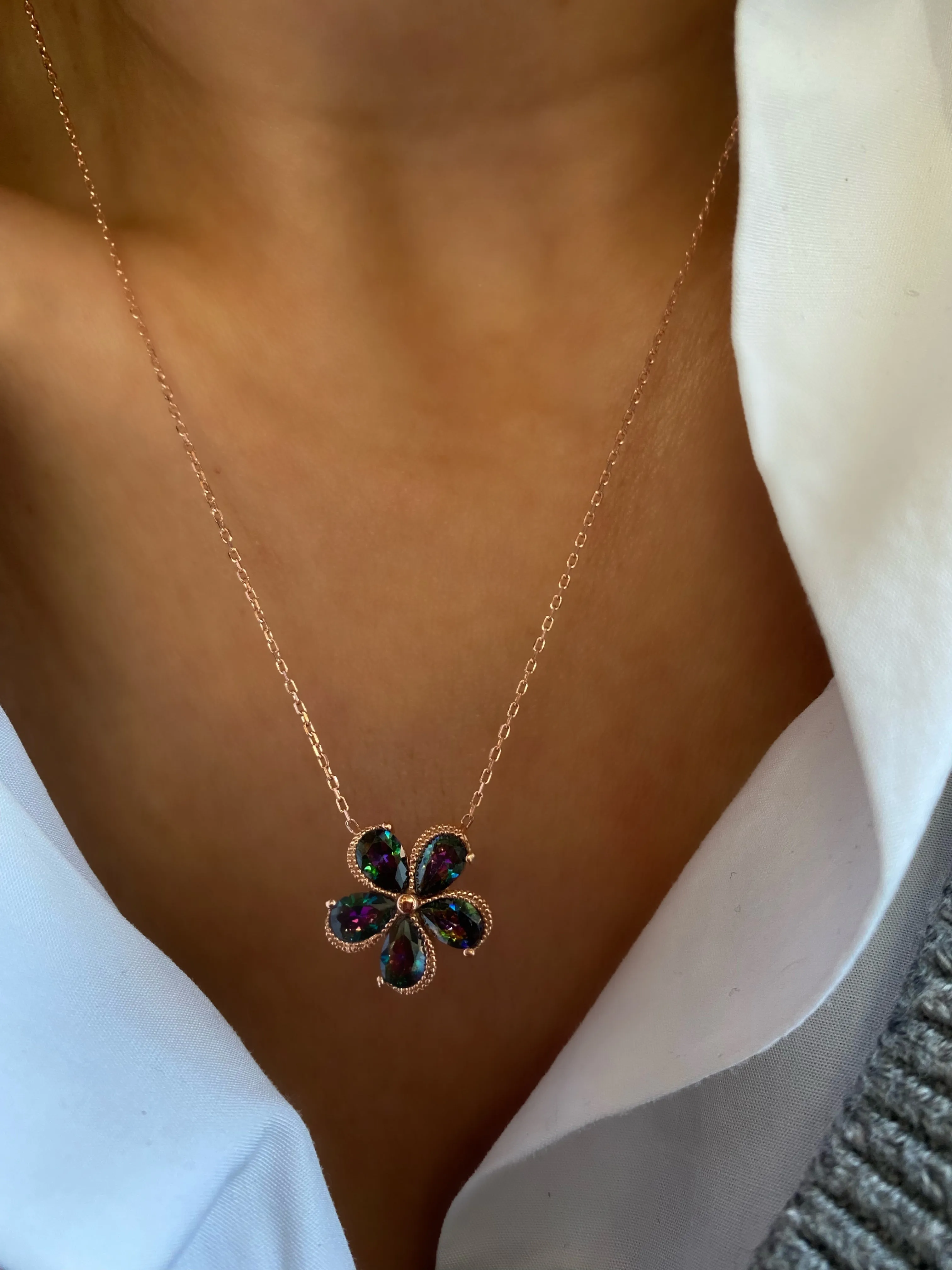 Mystic Topaz flower necklace