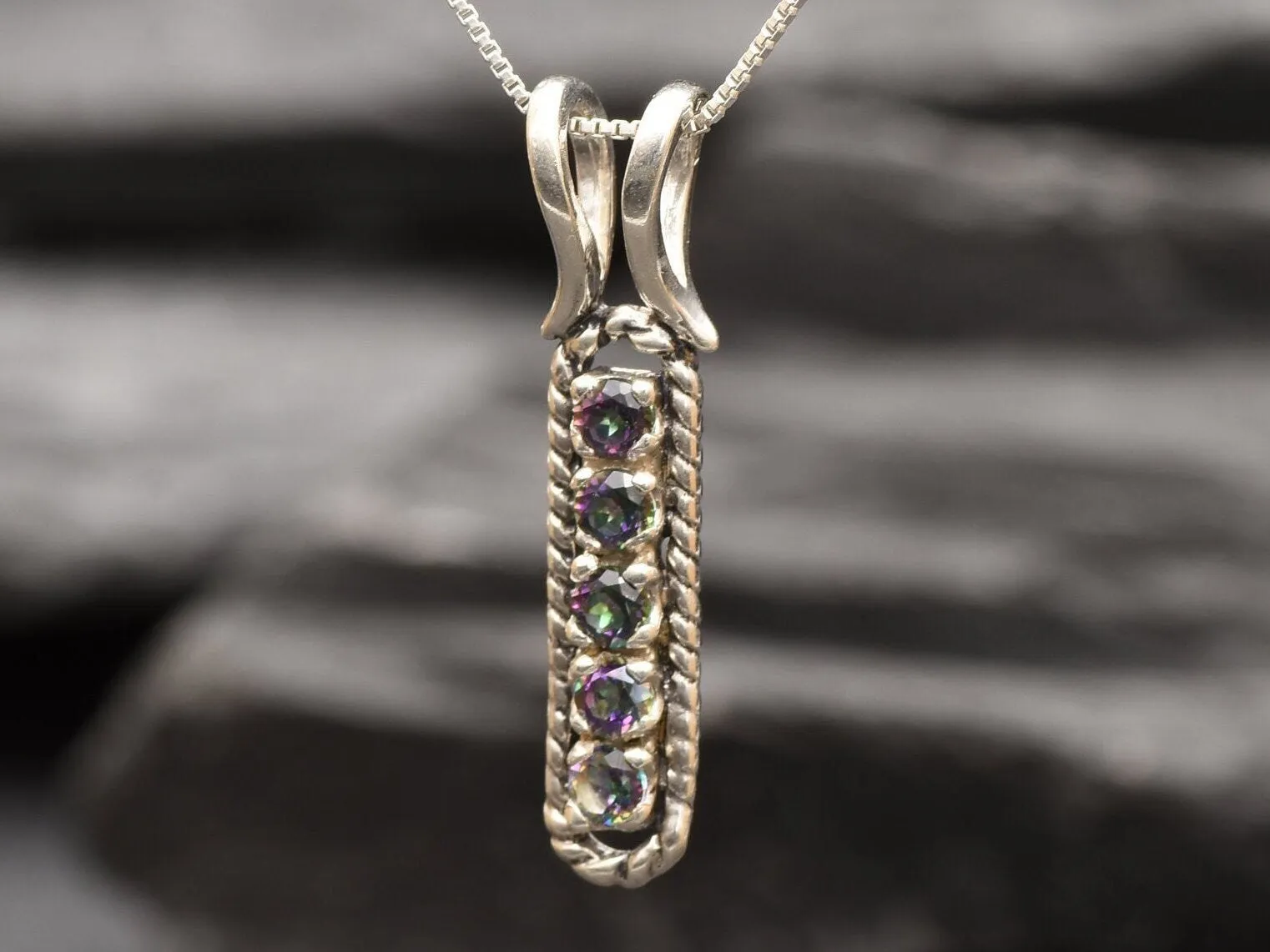 Mystic Topaz Pendant - Genuine Topaz Necklace - Purple Vertical Necklace