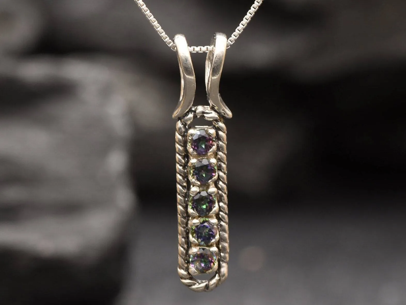 Mystic Topaz Pendant - Genuine Topaz Necklace - Purple Vertical Necklace