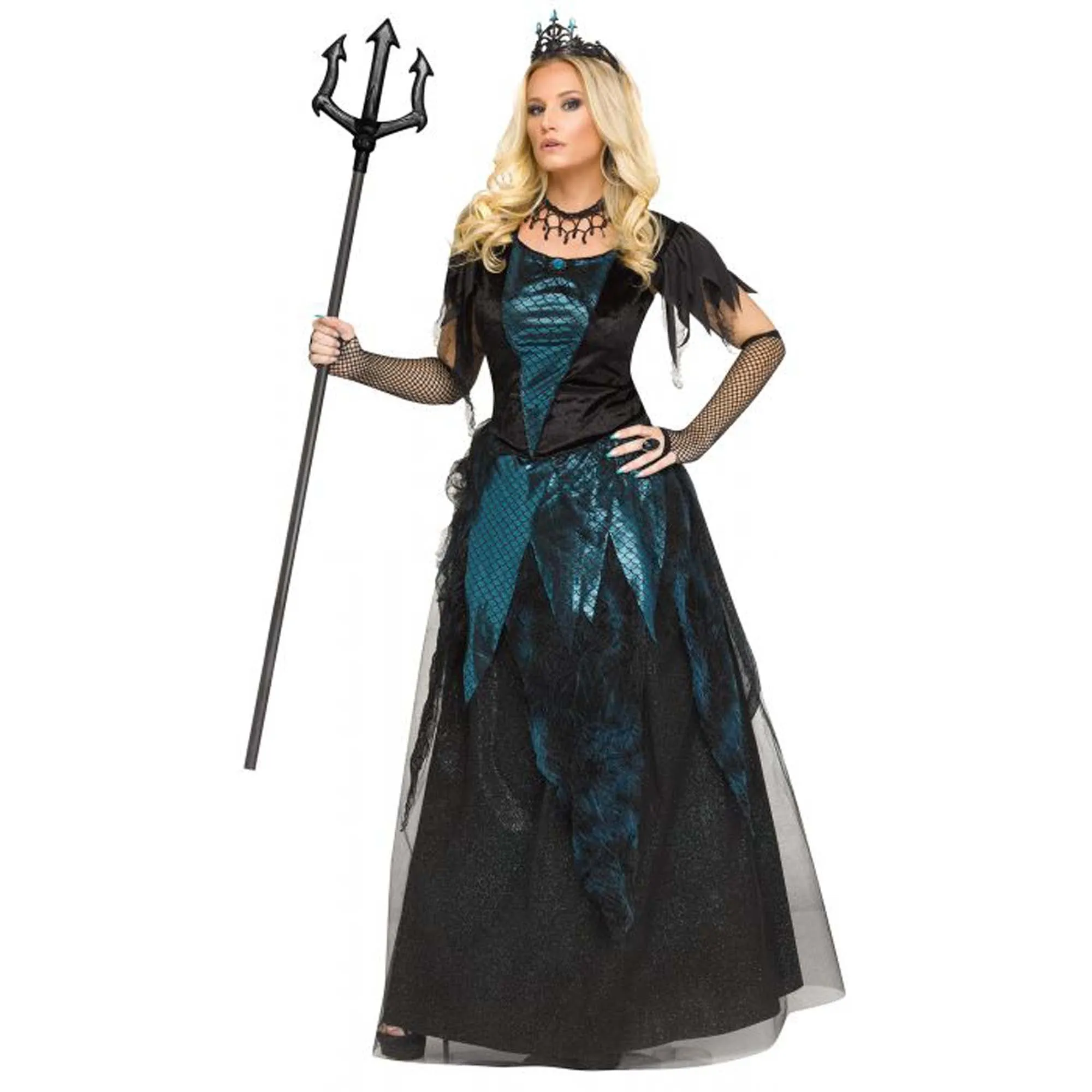 Mystical Mermaid Costume for Adults, Black and Blue Gown