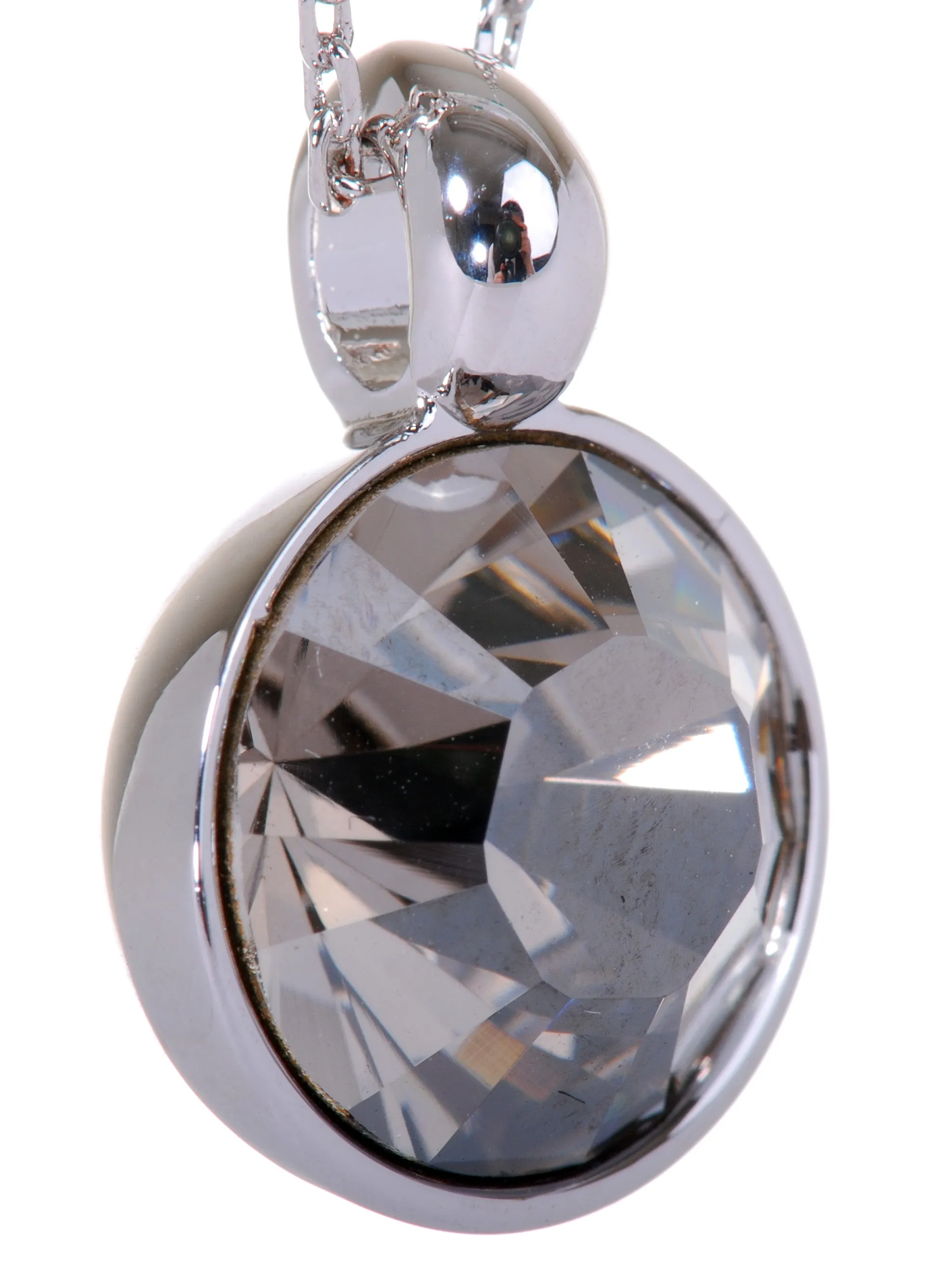 N7169 Topaz Rhodium Swarovski Round Dot Pendant Necklace