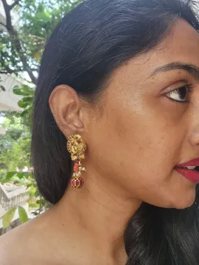 Nakash earrings with coral & kundan ruby bead drop